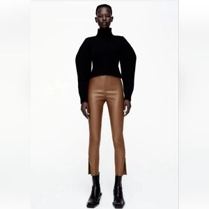 Zara camel high rise faux leather leggings pant Small @A9